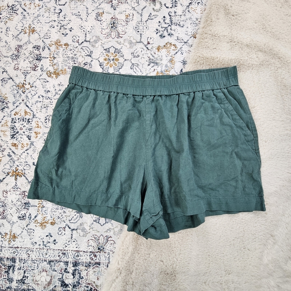 New Day Teal Green Linen Shorts 1X